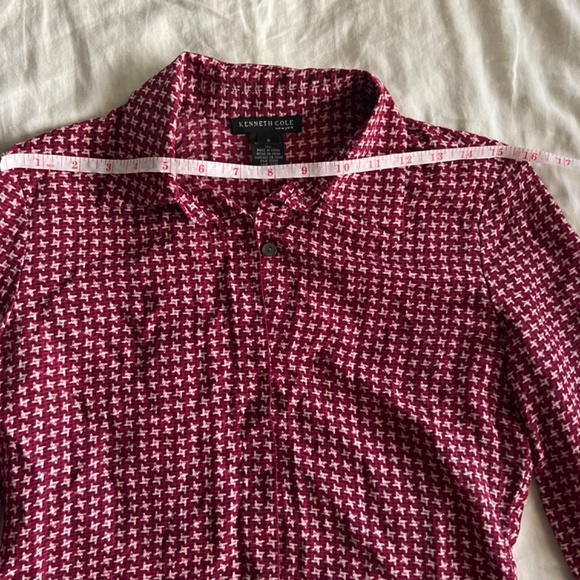 Silk houndstooth print mother of pearl button down shirt - Picture 6 of 12